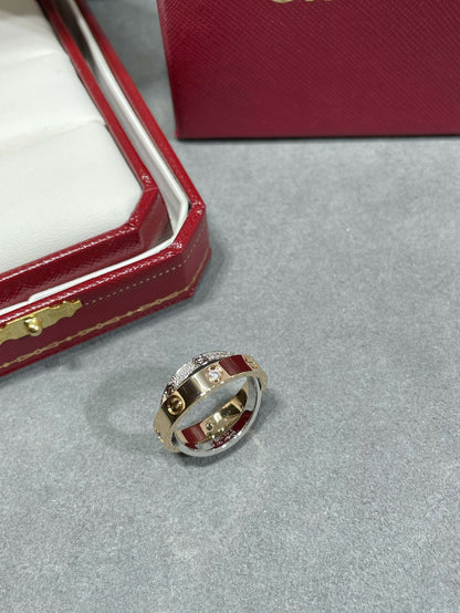 [Elite]LOVE PINK GOLD SILVER DIAMOND DOUBLE RING