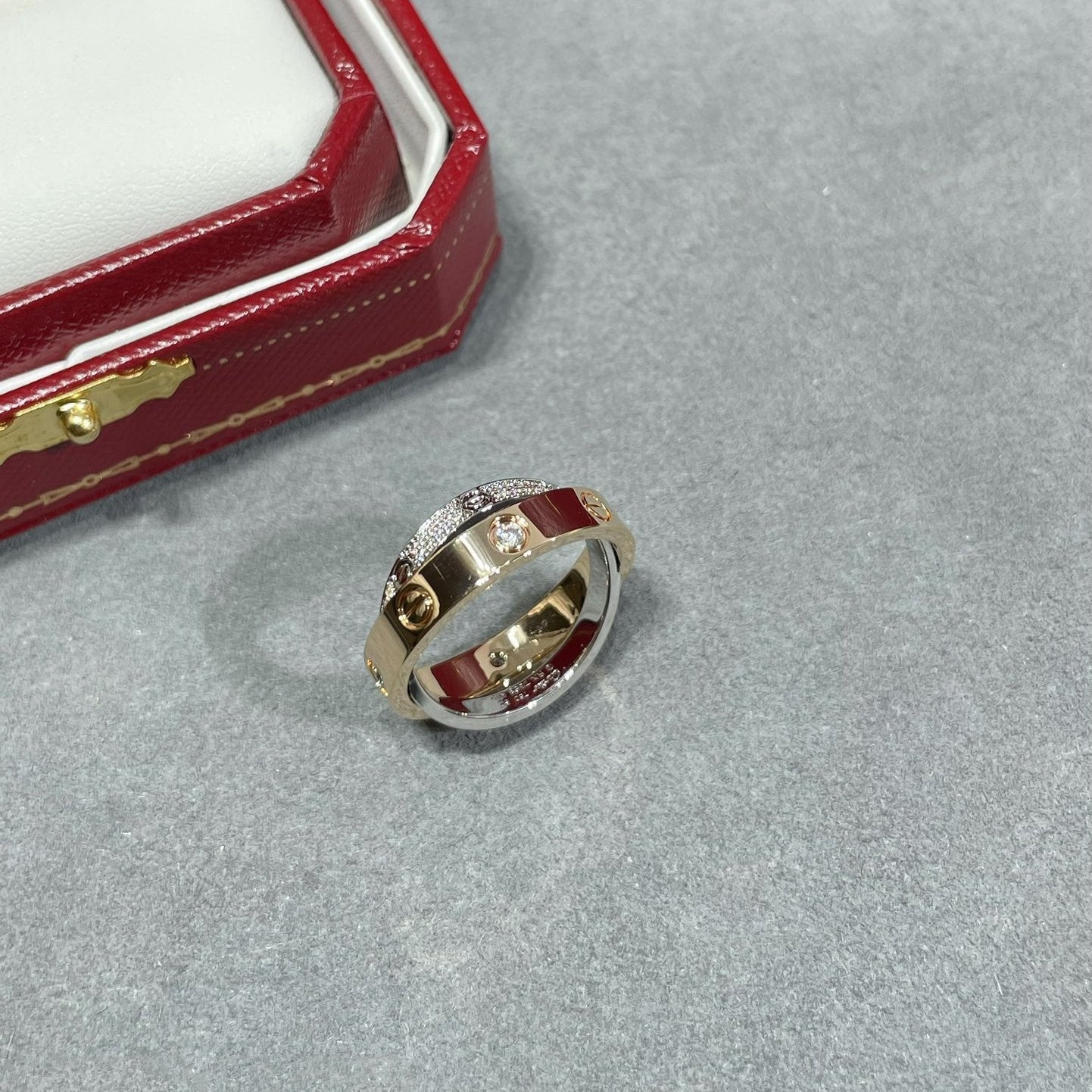 [Elite]LOVE PINK GOLD SILVER DIAMOND DOUBLE RING