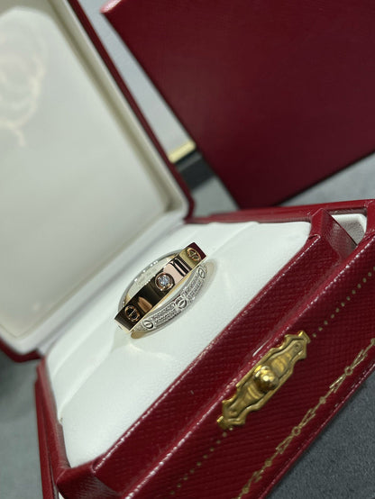 [Elite]LOVE PINK GOLD SILVER DIAMOND DOUBLE RING