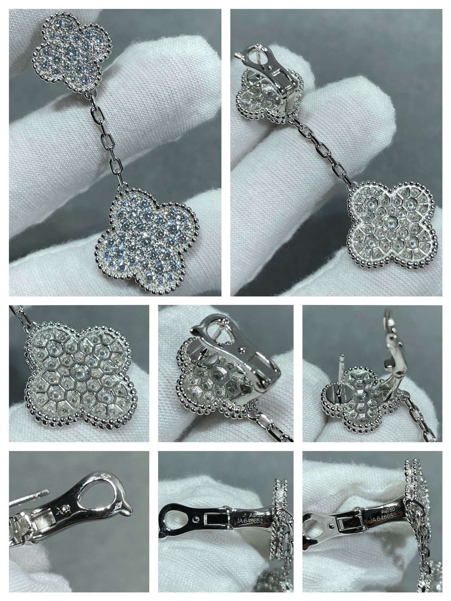 [Elite]CLOVER 2 MOTIFS DIAMOND PAVED SILVER EARRINGS