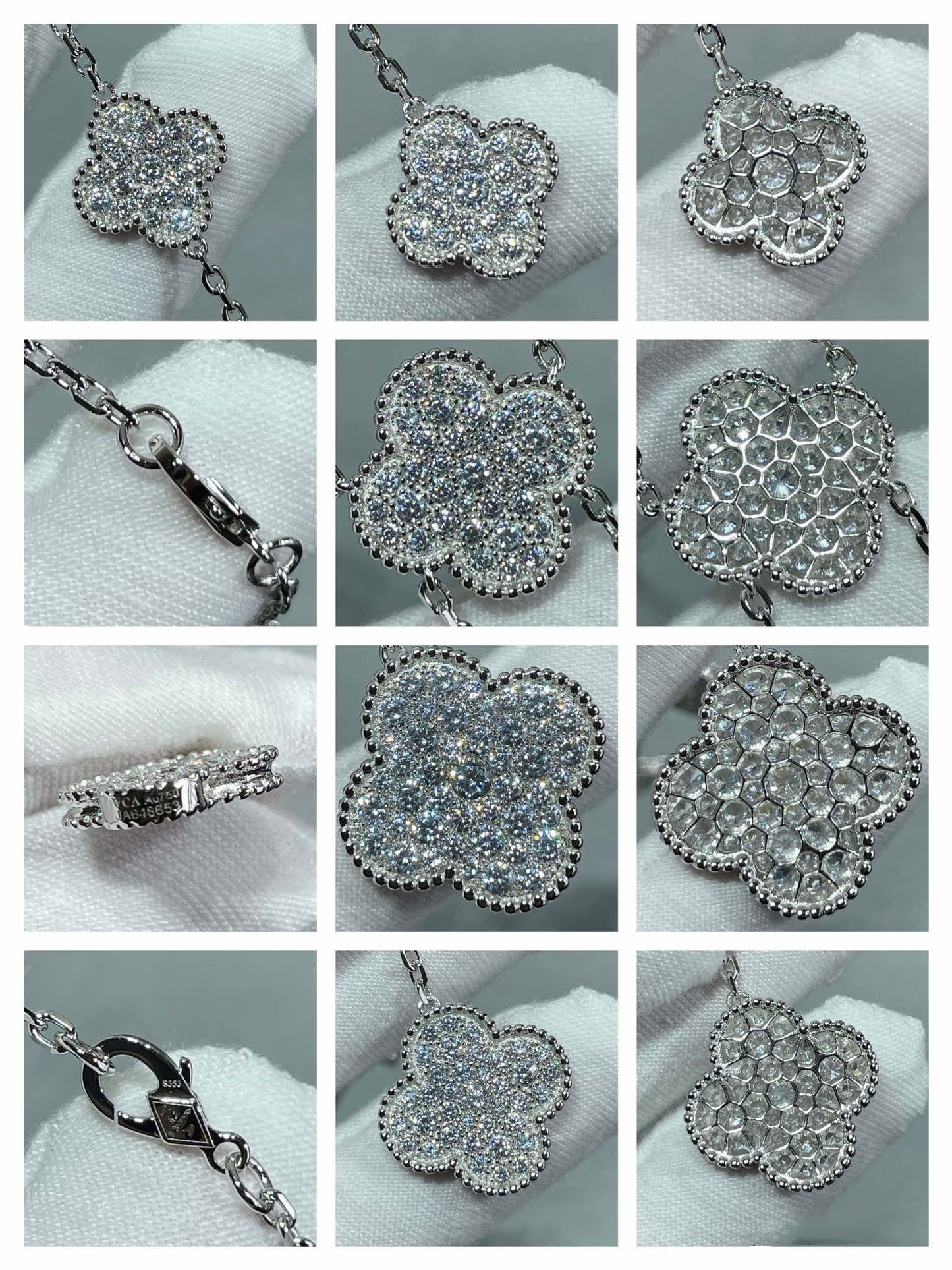 [Elite]CLOVER 6 MOTIF DIAMOND PAVED NECKLACE