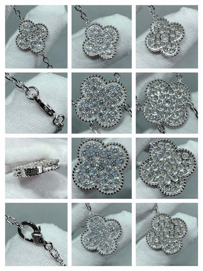 [Elite]CLOVER 6 MOTIF DIAMOND PAVED NECKLACE
