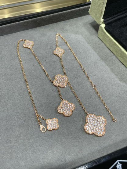 [Elite]CLOVER 6 MOTIF DIAMOND PAVED NECKLACE
