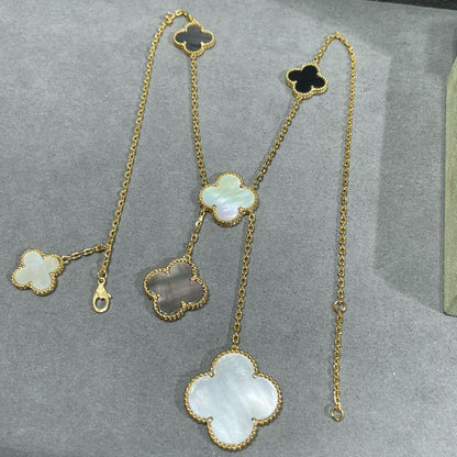 [Elite]CLOVER 6 MOTIF MOP ONYX GOLD NECKLACE