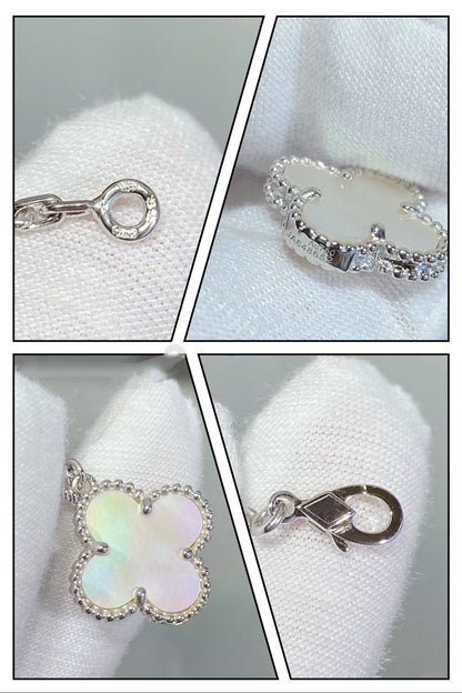 [Elite]CLOVER 5 MOTIF WHITE MOP SILVER BRACELET