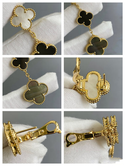 [Elite]CLOVER 3 MOTIF MOP ONYX DARK MOP PINK GOLD EARRINGS