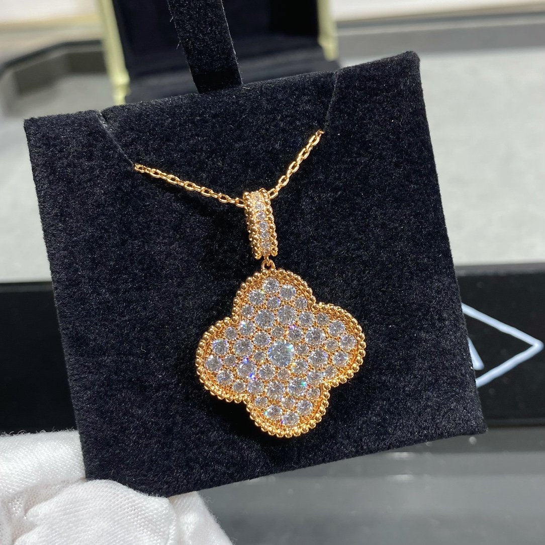 [Elite]CLOVER 25MM LARGE PEDANT DIAMOND PAVED LONG NECKLACE