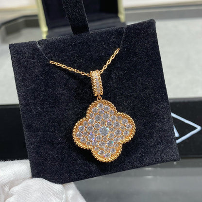 [Elite]CLOVER 25MM LARGE PEDANT DIAMOND PAVED LONG NECKLACE