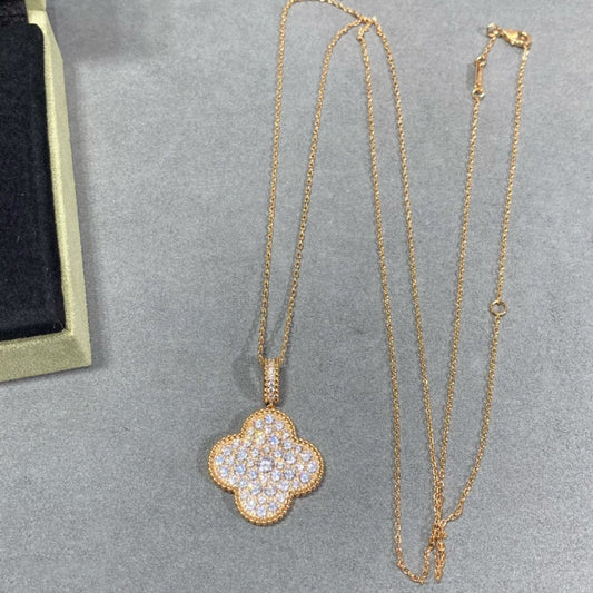 [Elite]CLOVER 25MM LARGE PEDANT DIAMOND PAVED LONG NECKLACE