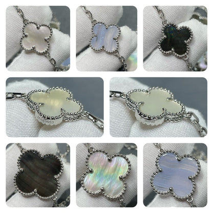 [Elite]CLOVER 16 MOTIF CHALCEDONY MOP SILVER NECKLACE