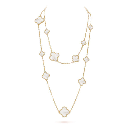 [Elite]CLOVER 16 MOTIF WHITE MOP GOLD NECKLACE