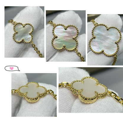 [Elite]CLOVER 16 MOTIF WHITE MOP GOLD NECKLACE