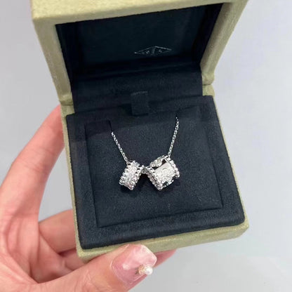 [Elite]PERLEE DOUBLE PENDANT SILVER DIAMOND NECKLACE