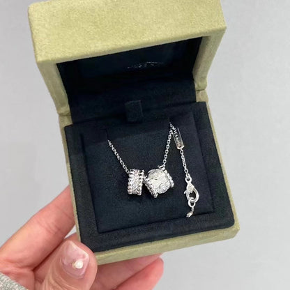 [Elite]PERLEE DOUBLE PENDANT SILVER DIAMOND NECKLACE