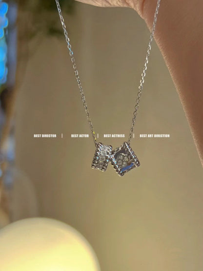 [Elite]PERLEE DOUBLE PENDANT SILVER DIAMOND NECKLACE