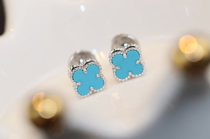 [Elite]CLOVER MINI TURQUOISE SILVER STUD EARRINGS