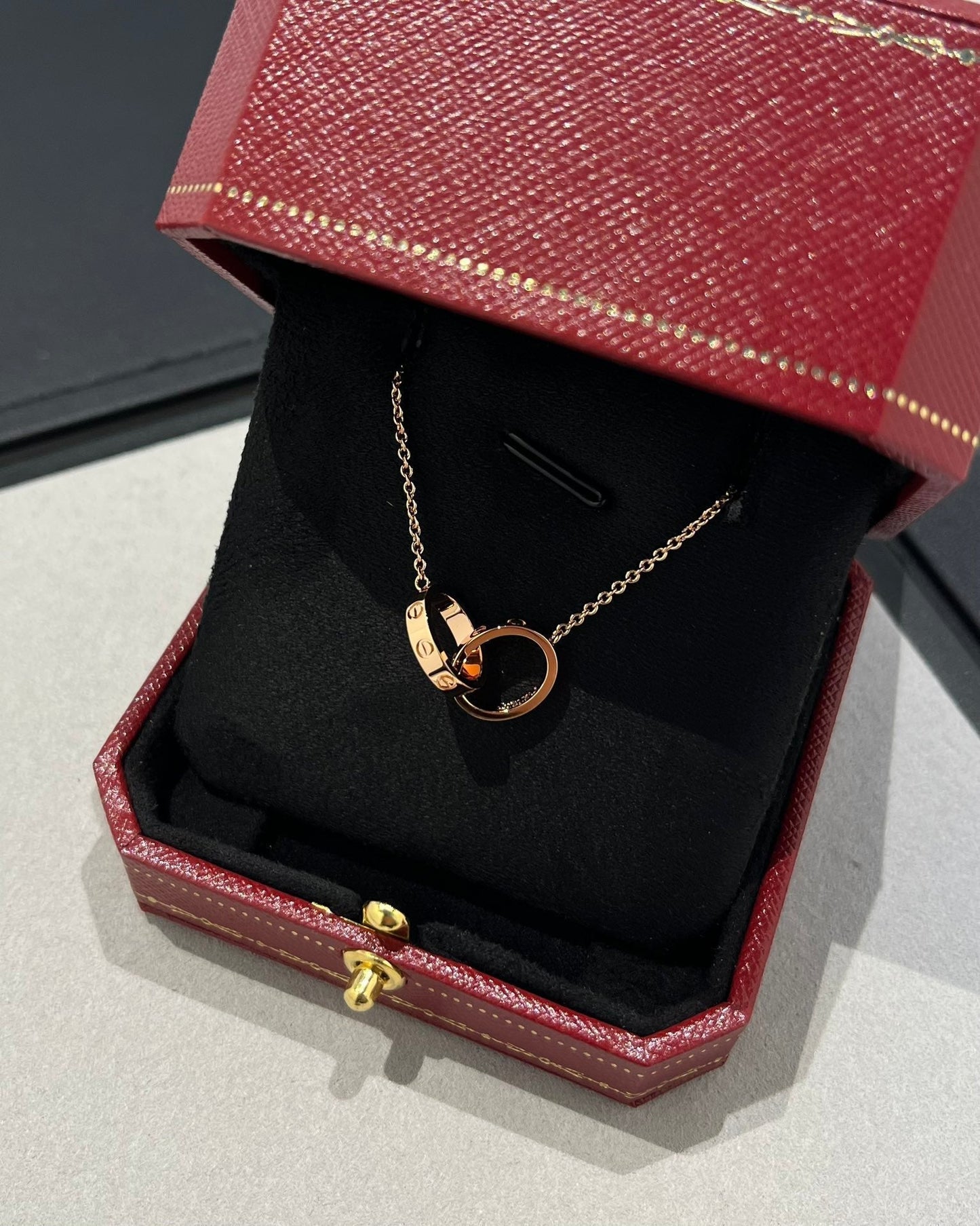 [Elite]LOVE NECKLACE DOUBLE RING PINK GOLD