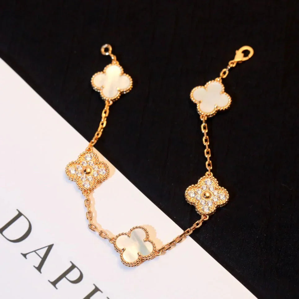 [Elite]CLOVER WHITE PEARL MOP 5 MOTIF BRACELET COLLECTION