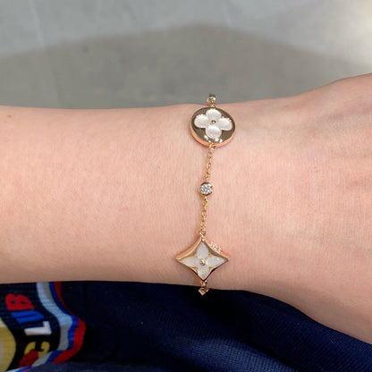 [Elite]STAR AND SUN 4 MOTIF WHITE MOP PINK GOLD BRACELET