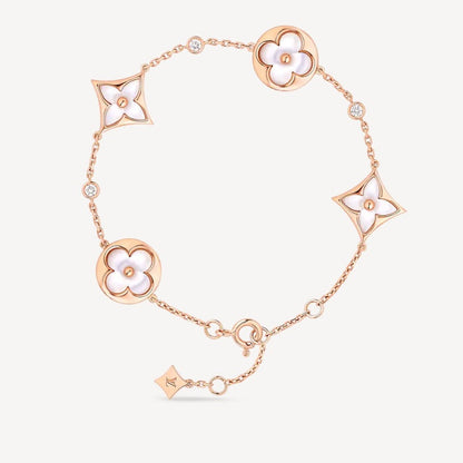 [Elite]STAR AND SUN 4 MOTIF WHITE MOP PINK GOLD BRACELET