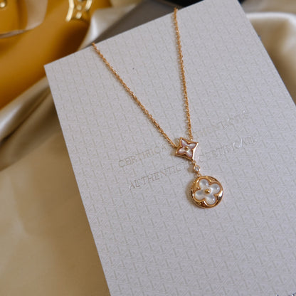 [Elite]STAR AND SUN WHITE MOP 2 MOTIF PINK GOLD NECKLACE