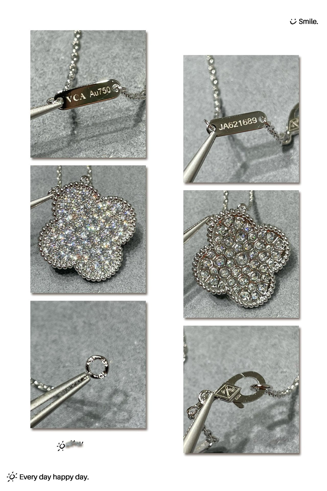 [Elite]CLOVER 25MM LARGE PENDANT DIAMOND PAVED SILVER NECKLACE