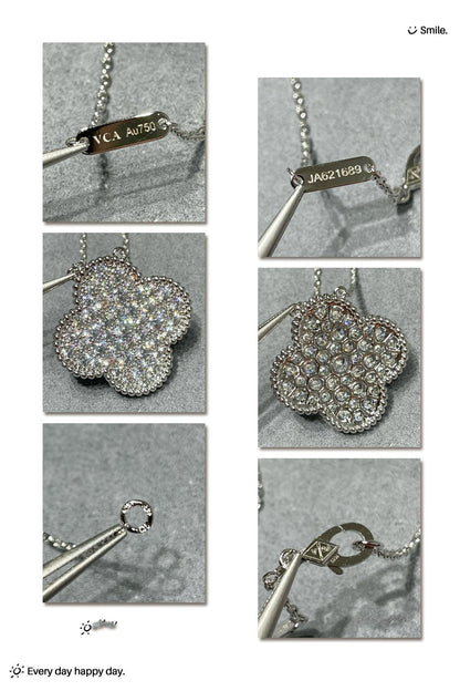 [Elite]CLOVER 25MM LARGE PENDANT DIAMOND PAVED SILVER NECKLACE