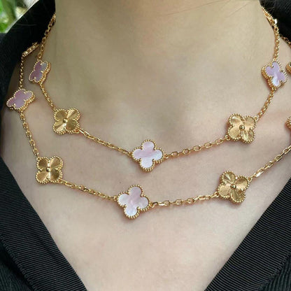 [Elite]CLOVER 20 MOTIFS LASER PINK MOP NECKLACE