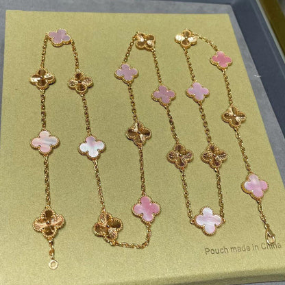[Elite]CLOVER 20 MOTIFS LASER PINK MOP NECKLACE