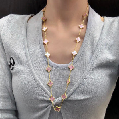 [Elite]CLOVER 20 MOTIFS PINK MOP NECKLACE