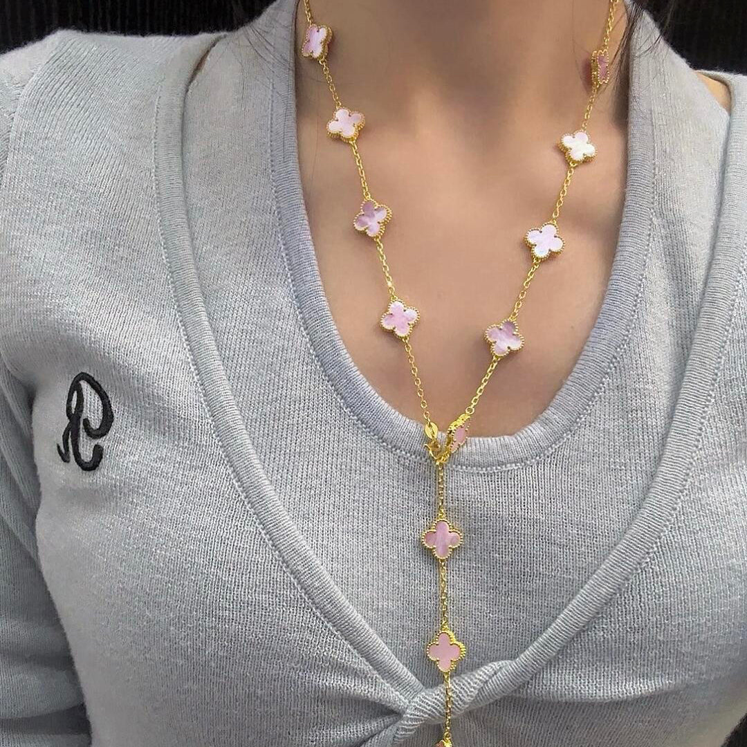 [Elite]CLOVER 20 MOTIFS PINK MOP NECKLACE