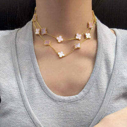 [Elite]CLOVER 20 MOTIFS PINK MOP NECKLACE