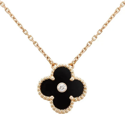 [Elite]CLOVER 15MM DIAMOND ONYX NECKLACE