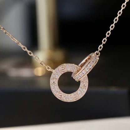 [Elite]LOVE 7.6MM NECKLACE ROSE GOLD AND SILVER  FULL DIAMOND