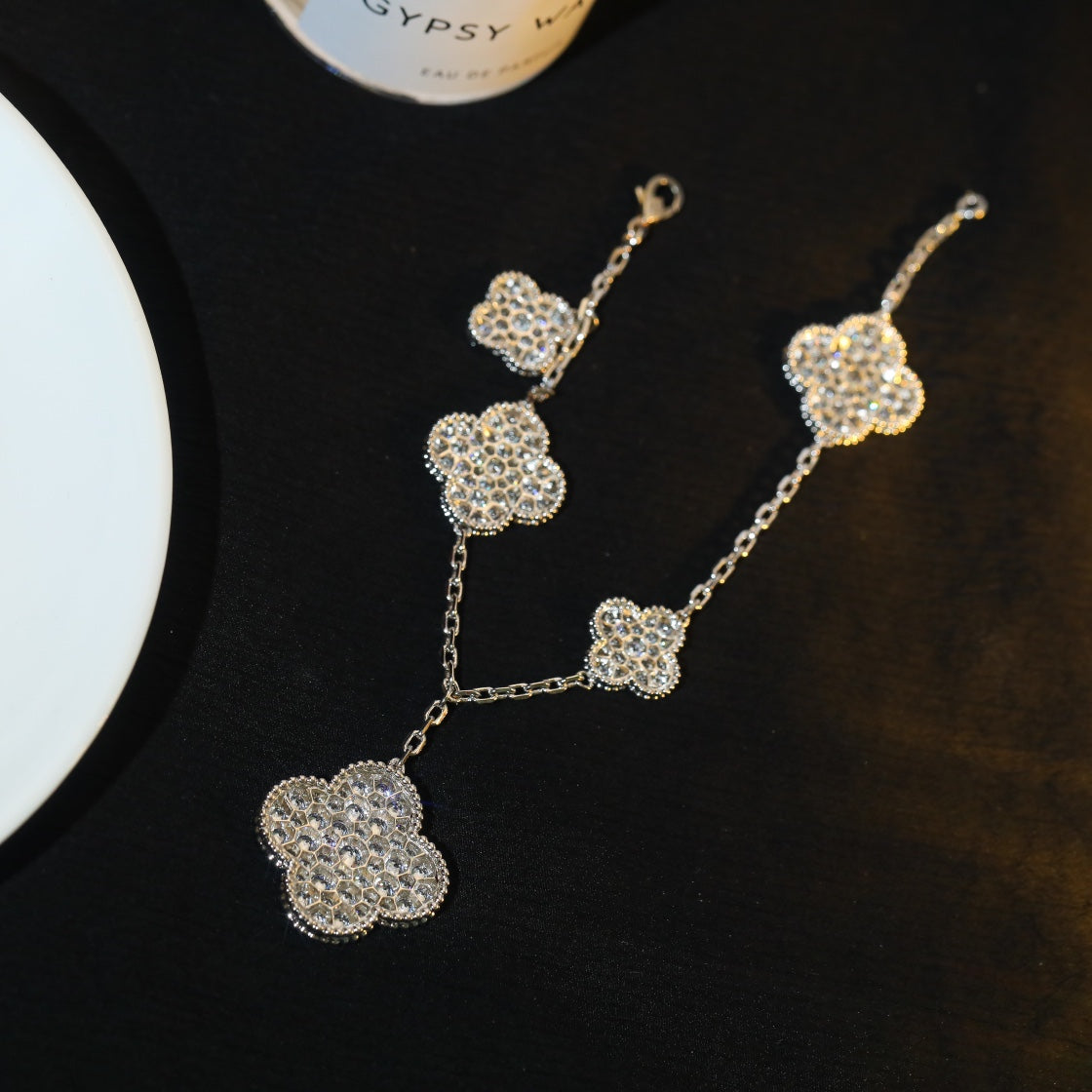 [Elite]CLOVER BRACELET 5 MOTIF SILVER DIAMOND PAVED