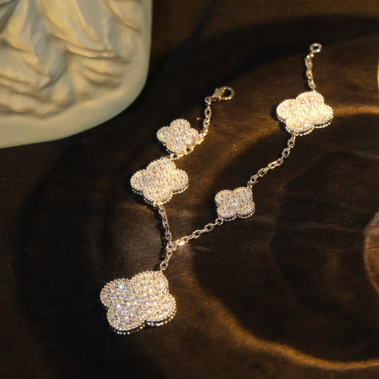 [Elite]CLOVER BRACELET 5 MOTIF SILVER DIAMOND PAVED