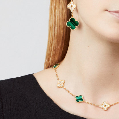 [Elite]CLOVER 10 MOTIFS MALACHITE DIAMOND NECKLACE