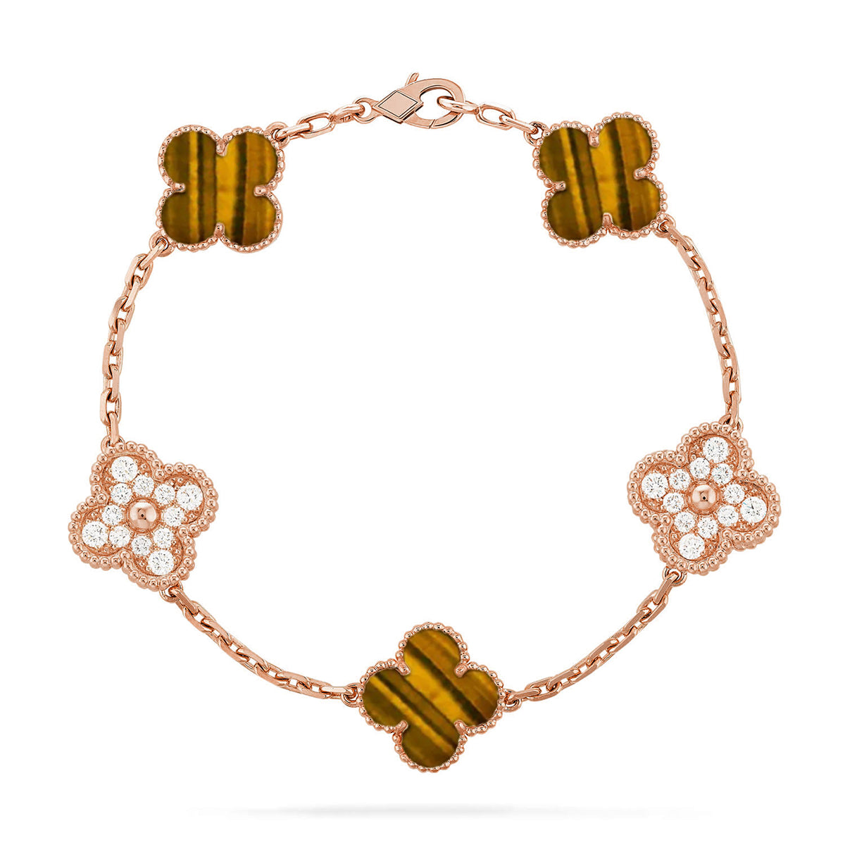 [Elite] CLOVER 5 MOTIFS TIGER EYE BRACELET COLLECTION