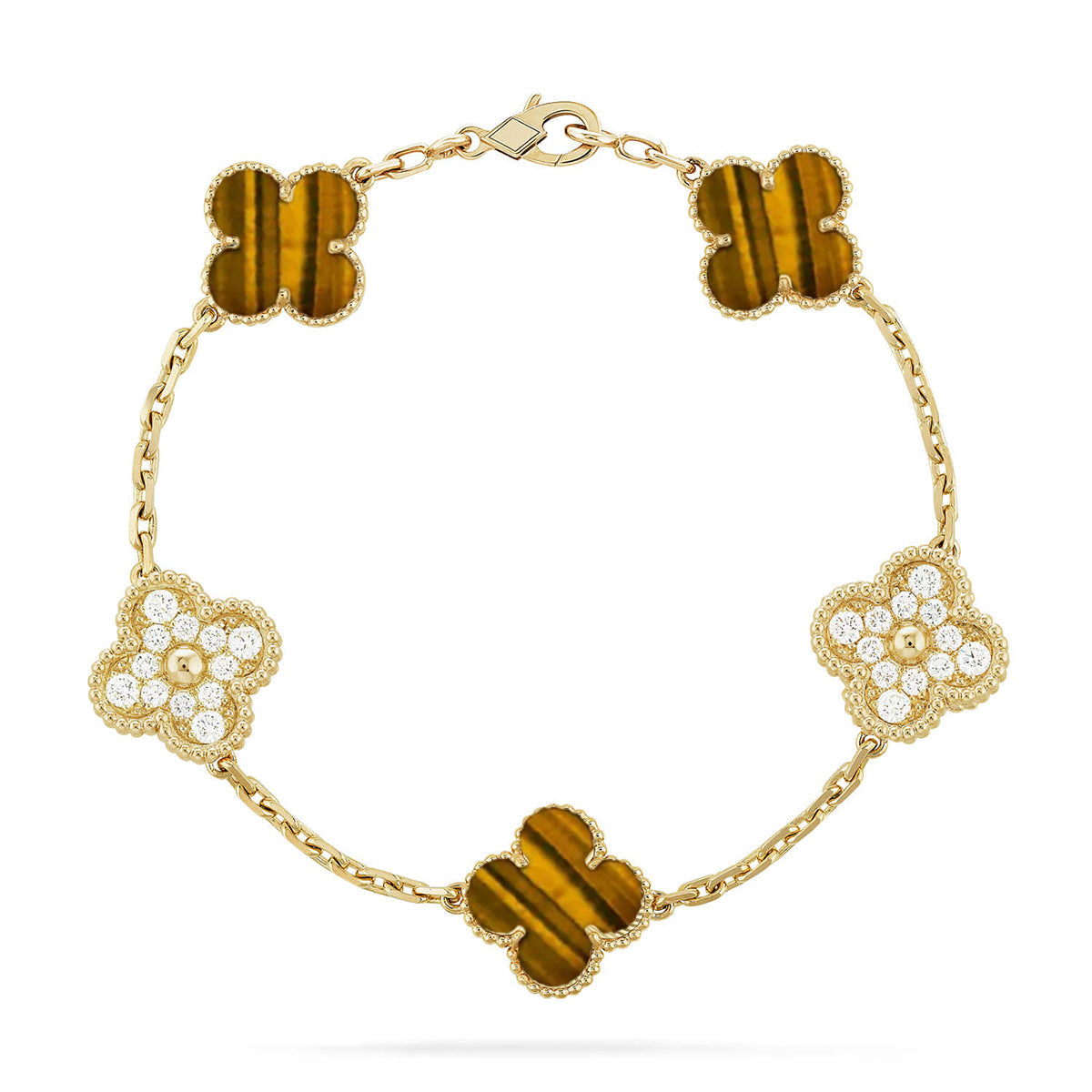 [Elite] CLOVER 5 MOTIFS TIGER EYE BRACELET COLLECTION