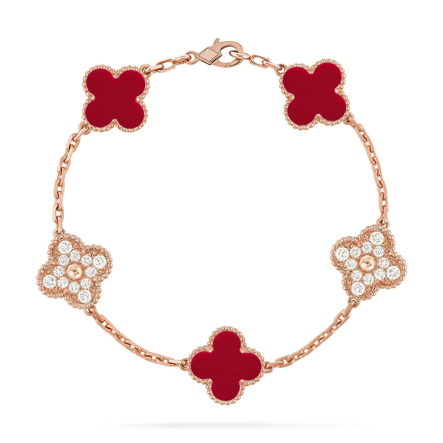 [Elite] CLOVER 5 MOTIF RED CORNELIAN BRACELET COLLECTION