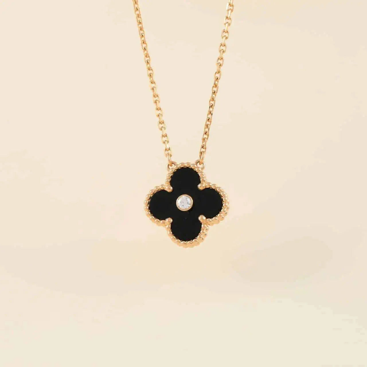 [Elite]CLOVER 15MM DIAMOND ONYX NECKLACE