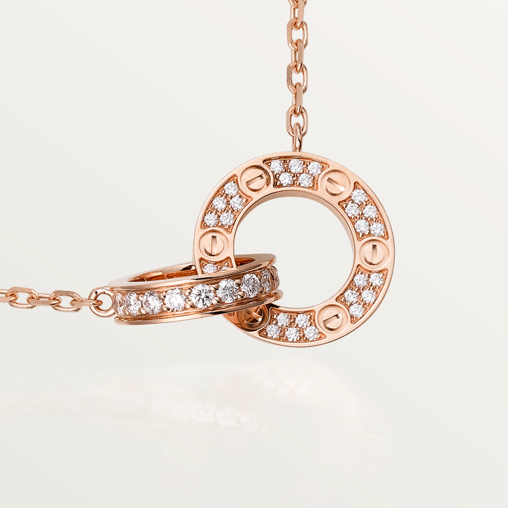 [Elite]LOVE 7.6MM NECKLACE ROSE GOLD AND SILVER  FULL DIAMOND