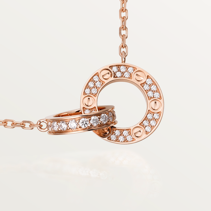 [Elite]LOVE 7.6MM NECKLACE ROSE GOLD AND SILVER  FULL DIAMOND