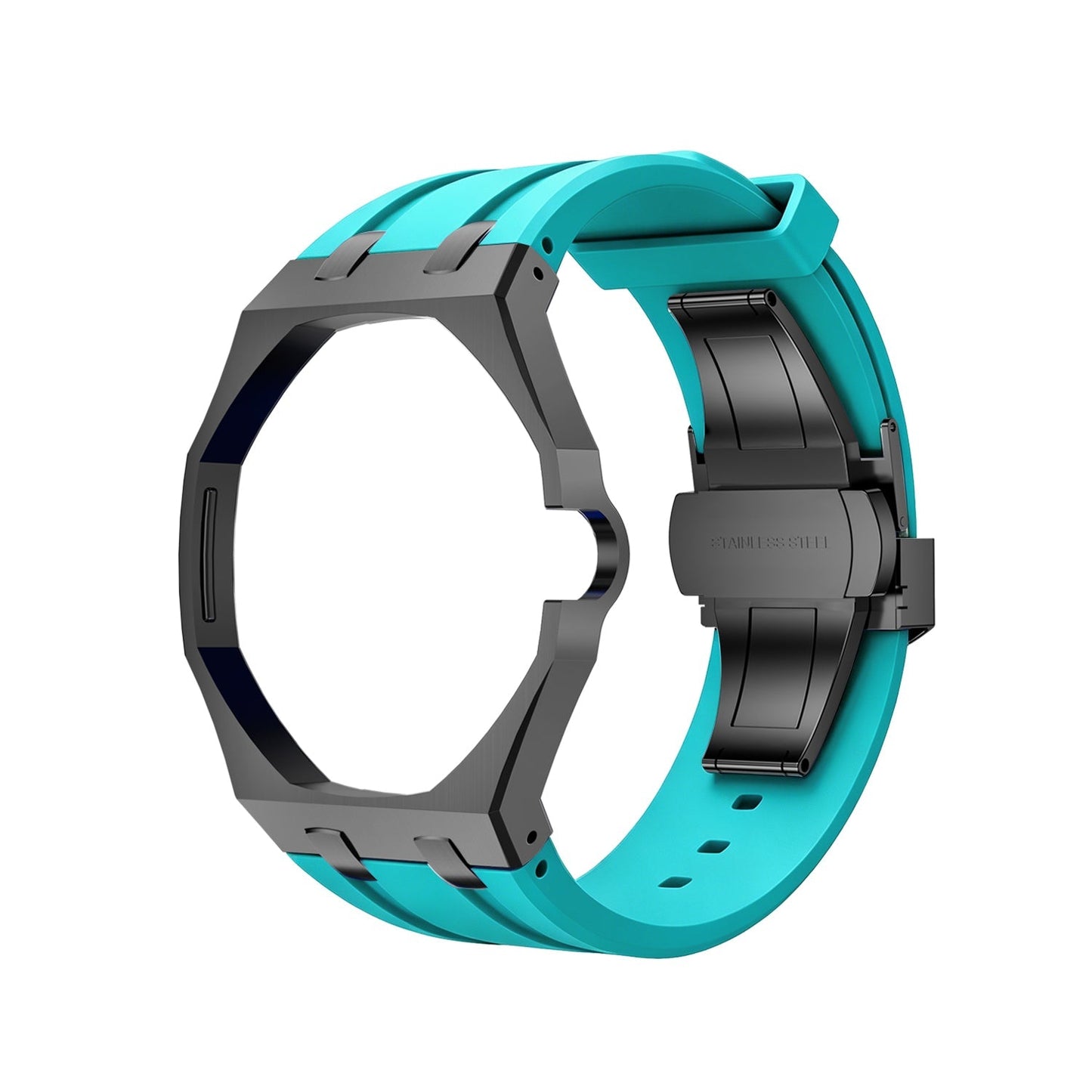Oak Pop Black Steel Silicone Strap
