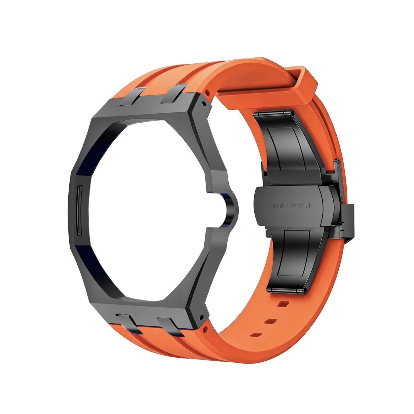 Oak Pop Black Steel Silicone Strap