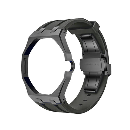 Oak Pop Black Steel Silicone Strap