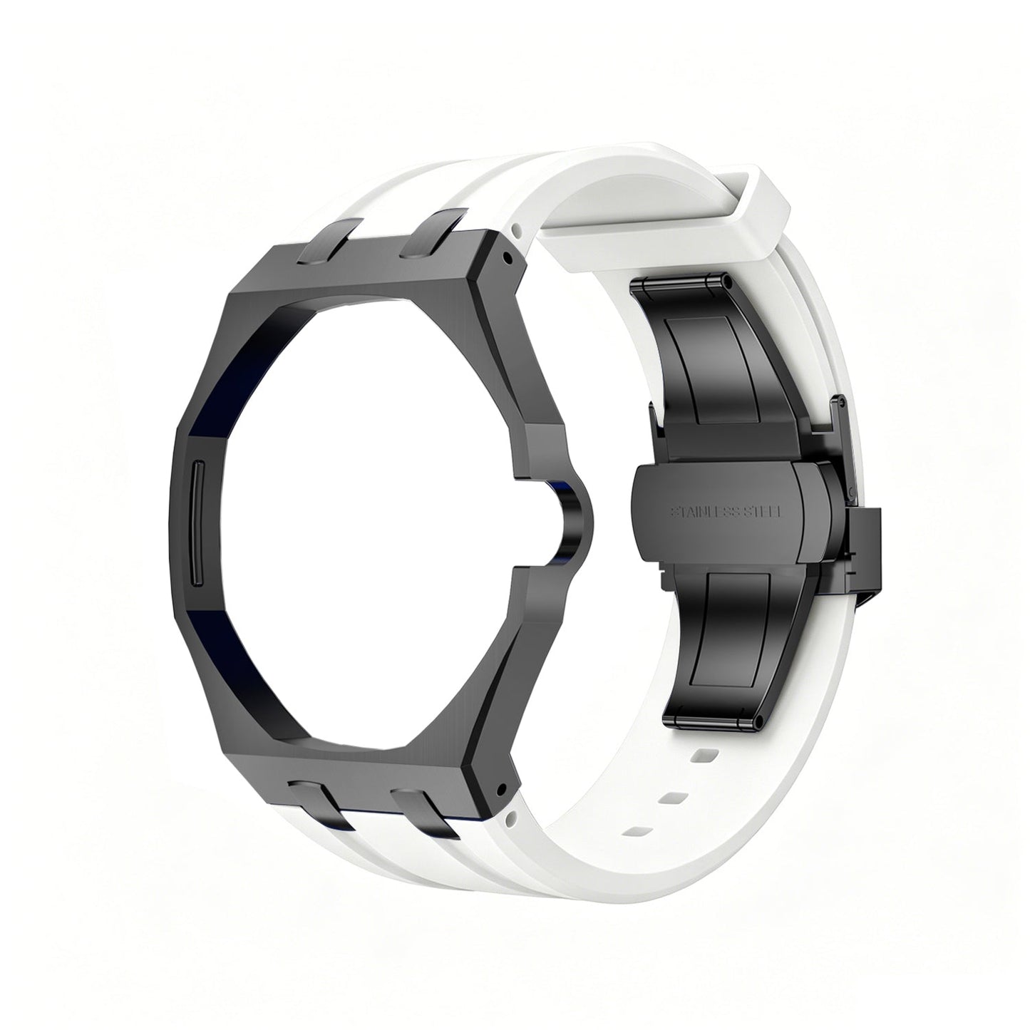 Oak Pop Black Steel Silicone Strap