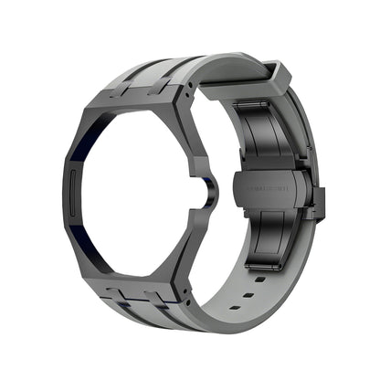Oak Pop Black Steel Silicone Strap