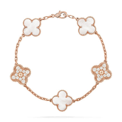 [Elite]CLOVER WHITE PEARL MOP 5 MOTIF BRACELET COLLECTION