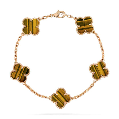 [Elite] CLOVER 5 MOTIFS TIGER EYE BRACELET COLLECTION